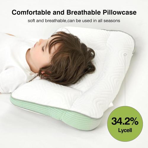 Toddler Pillow 2-6 Year Old,PP Cotton Kids Pillow for Sleeping,Partially Filled PE Hose,Supports Cervical Vertebrae,Kids Pillow for Side Sleeper, Sleeping on The Back, Traveling (Green)