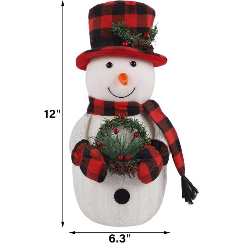 Christmas Lighted Snowman, 12 With Wreath Table Decorations, Red Black Plaid Xmas Decor for Home Kitchen Holiday Party