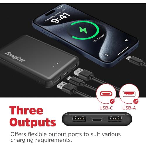 Energizer 5000mAh Portable Charger USB-C Output Power Bank Lightweight Battery Pack Compatible with iPhone, Samaung Galaxy, iPad, Android Smartphones etc_UE5010C