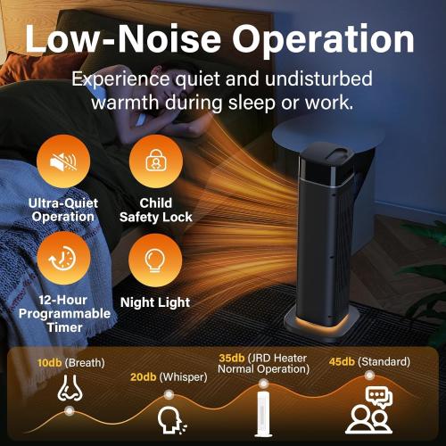 24 Space Heater Indoor, JRD Fast Portable Room Heater with Remote, Night Light, 80° Oscillation,4 Mode, Overheat&Tip-Over Protection, Electric Heaters for Large Room, Bedroom