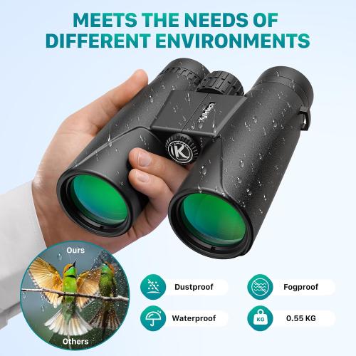 Kylietech 12x42 Binoculars BAK4 FMC Lens Waterproof Fogproof Phone Adapter