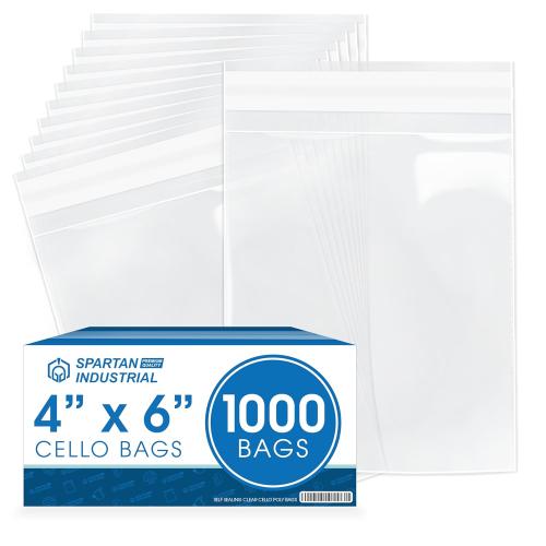 Spartan Industrial - 2 X 3 (1000 Count) Resealable Adhesive Crystal Clear Cello Poly Bags for Bracelet Packaging, Gifts, Party Treat Bags - Self Seal & Reinforced