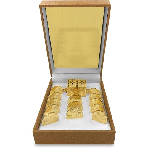Customizable Wedding Unity Coins Gold Plated with Brown Case, Treasure Box