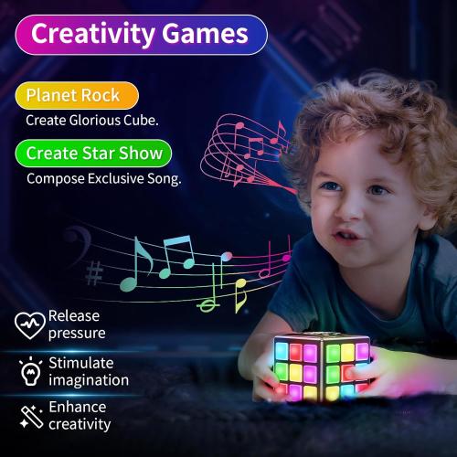 Rechargeable Puzzle Cube with Games - 15-in-1 Fun Brain Memory & Speed Games for Kids Teens - Christmas Easter Birthday Gifts for Boys Girls Ages 6-12  Years Old with Score Screen (Black)