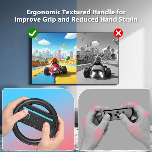 innoAura Steering Wheels for Switch 2（2025）, Ergonomic Design-Racing Wheels Family Use Switch 2 Accessories for NS2 Mario Kart World/ Mario Kart 8 (2x Black)