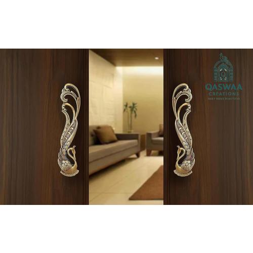 Peacock Design Brass Door Handle Pair, Antique Heavy Duty Decorative Vintage Door Handles,Pull for Dresser Cupboard Drawer Home Furniture Hardware Accessory, (5.5 Inches)