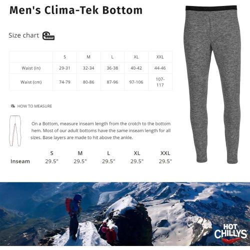 Size Small Hot Chillys Men's Clima-Tek Base Layer Bottoms | Breathable Moisture-Wicking Quick-Drying Relaxed Fit Thermal Underwear
