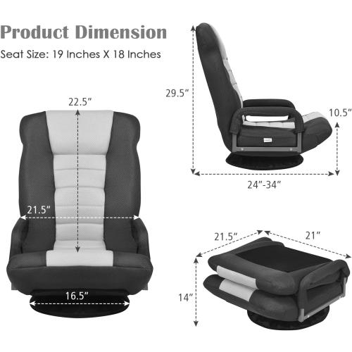 Color Black And Grey Giantex Floor Gaming Chair, 360 Degree Swivel Floor Chair with Armrests, 6 Adjustable Position, Padded Backrest, Folding Floor Chair Rocker for Games, Lazy Sofa Lounger, Gaming Chair Floor, Black/Gray