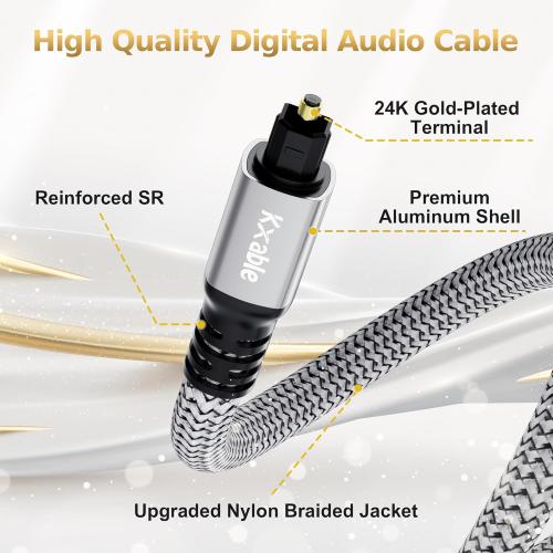 Optical Audio Cable 40 FT, Digital Audio Cable, Toslink Fiber Optic Cord, [Nylon Braided, Slim Aluminum Shell, Gold Plated Connector], for Home Theater, Sound Bar, PS4, Xbox, TV and More