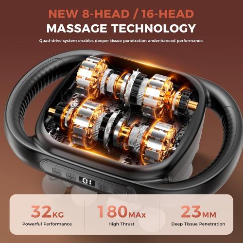 Beyn New 16-Head Massage Gun Set - 16 Gray Heads Included, 30 Speed Levels, Deep Tissue Massage for Back/Leg/Foot Muscle Relaxation, Portable Design