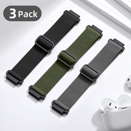 DaQin 3 Pack Nylon Watch Bands Compatible with 16mm 18mm 20mm 22mm Quick Release Watch Band, Adjustable Soft Stretchy Solo Loop Strap Elastic Braided Relacement Wristband for Men Women