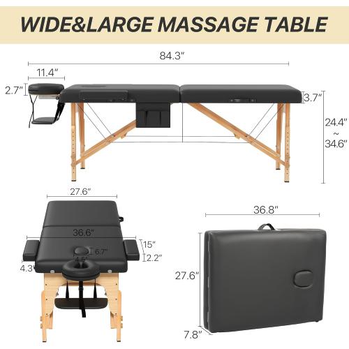 KCC Memory Foam Massage Table Premium Portable Foldable Massage Bed Height Adjustable, 84 Inches Long 28 Inchs Wide Home Salon Spa Bed Tattoo Table with Accessories &Carrying Case, Easy Set Up