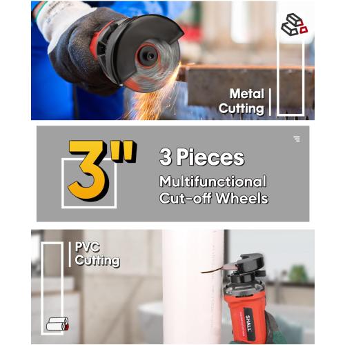 SHALL 3 Inch High-Speed Cut Off Tool, 3.5 Amp Metal Cutter Tool with 3Pcs Multifunctional Cut Off Wheels, 24000RPM Electricl Metal Cutting Tools for Steel, Inox, PVC
