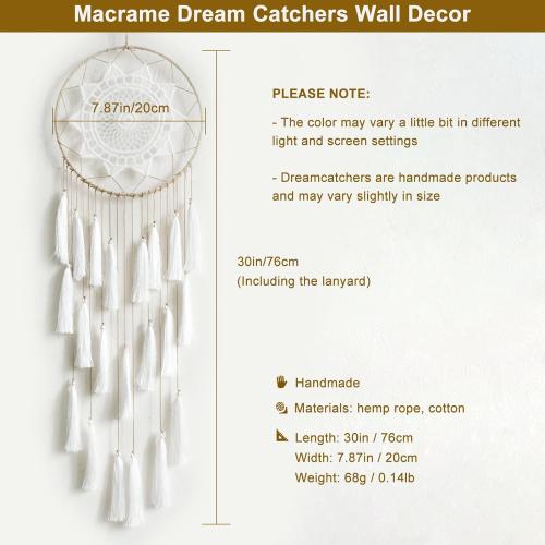 Artilady Macrame Dream Catchers for Bedroom - Tassel Wall Hanging Handmade Dreamcatchers Home Decor with Tassel Feather Ornament Craft Blessing Gift