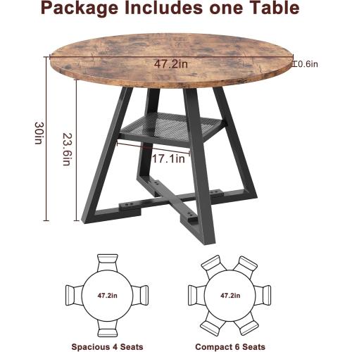 Round Dining Table for 4,Kitchen Dining Room Circle Dinner Pedestal Table,Space Saving Wood Kitchen & Dining Room Furniture (Vintage,)