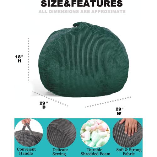 Classic Bean Bag Chair, with Faux Fur Cover for Teens and Kids, Memory Foam Bean Bag Chairs, Ultra Soft Faux Fur Fabric, Round Fluffy Bean Bag Sofa