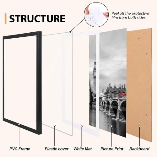 Fixwal 12x18 Picture Frame Set of 6 with Plastic Cover, PVC, Black | Shatter Resistant Plastic Cover, Thin Border and Light Weight，Wall Decor