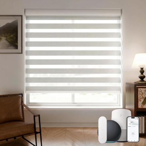 Motorized Blinds with Remote, Cordless Automatic Zebra Shades, Smart Blind for Windows, Grey, 35 x 72