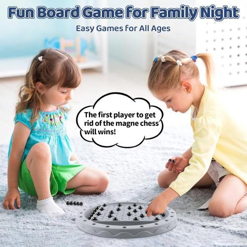 2 in 1 Board Games, Magnetic Chess & Rope Untangling Puzzle Game, Travel, Family Games for Kids and Adults, 40 Pcs Stones, Brainy Knots, Multi-Challenges for Age 8 , Educational Strategy, 2-4 Players