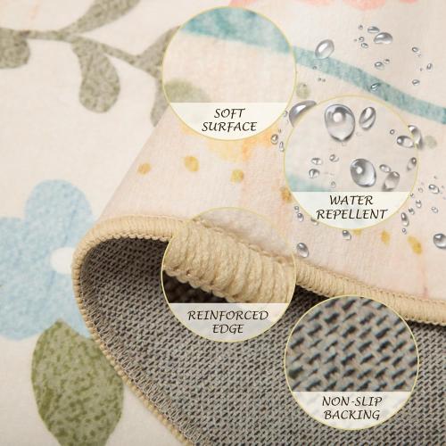 Floral 6x9 Area Rug Machine Washable Soft Print Boho Carpet Non Slip Doormat Low Pile Flower Area Rugs for Living Room Bedroom Nursery Kitchen Dining Room Indoor-Beige/White/Orange