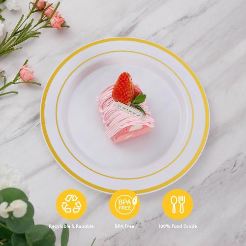 Goodluck 200PCS Gold Plastic Plates, Heavy Duty Disposable Gold Plates