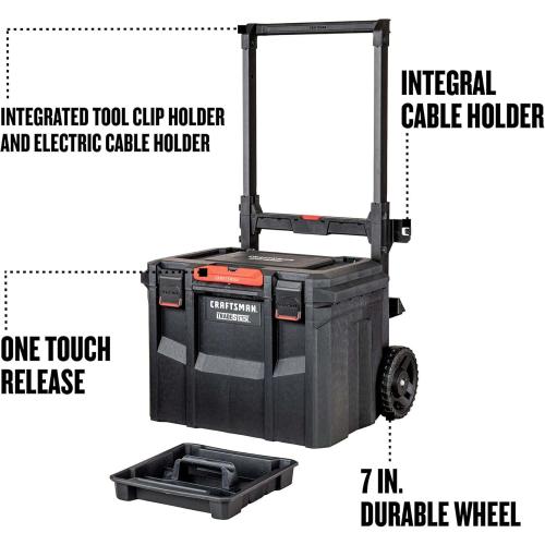 CRAFTSMAN TRADESTACK Tool Box with Wheels, Waterproof, Stackable System, Portable Rolling Storage for Indoor/Outdoor Use, 22.5 Inch (CMST21445)