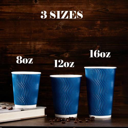 Lamosi Coffee Cups 12 oz - 120 Pack, 12 oz Disposable Paper Coffee Cups Insulated, Corrugated Kraft Ripple Wall Cup for Hot Beverage or Cold Drinks (Navy) | Disposable, Insulated, Corrugated Kraft, Ripple Wall Cup, Hot Beverage, Cold Drinks