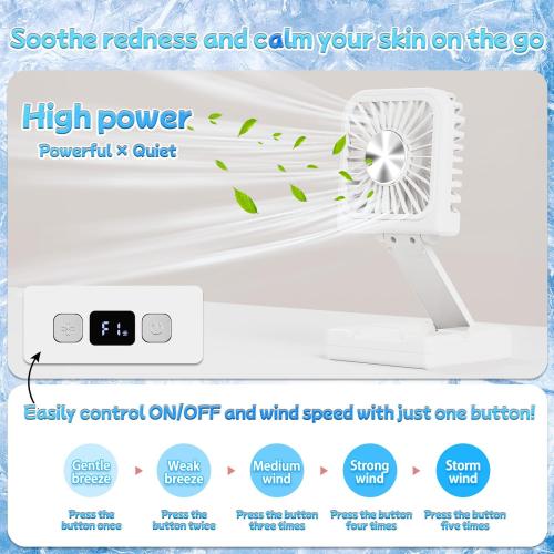 Handheld Portable Fan with Ice Cooler,6 in 1 7000mAh USB Rechargeable Foldable Personal Hand Held Fan,Power Bank, LED Display, 5 2 Speeds for Travel/Summer/Concerts/Lash, Gifts for Men Women