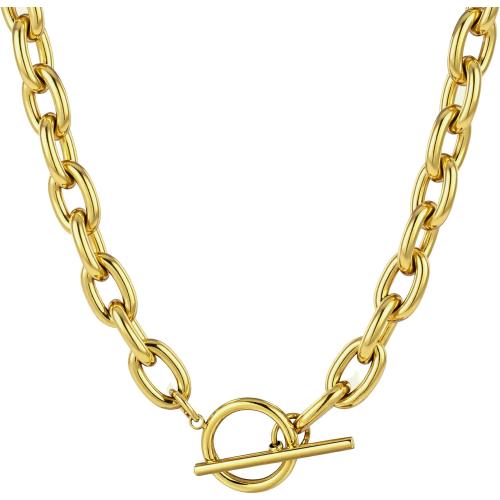 TEN MIRO 18k Chunky Gold Necklace for Women Sweatproof, Non Tarnish Chunky Cross Necklaces Thick Gold Layering Hammered Bold Necklace Stacks Toggle Necklaces for Women