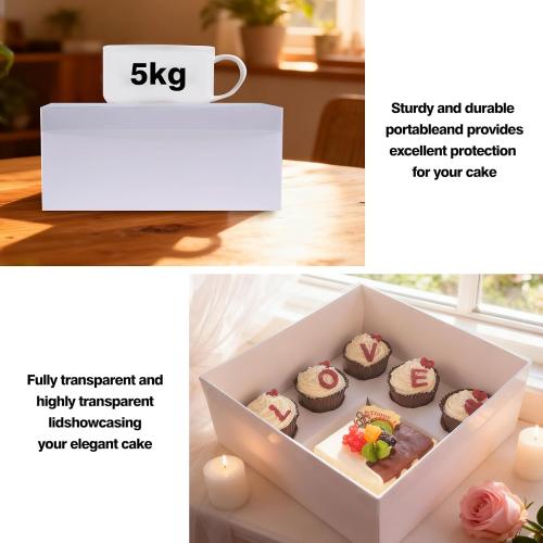 6 Packs 1 5 bento cake box with cupcakes,full clear lid,1 small Cake and 5 Cupcakes Box,Pink ribbon and Stickers for Family Birthday Party Mother's day (Pink ribbon)