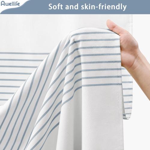 Awellife Blue Shower Curtain Beach Ocean Coastal Nautical Shower Curtain for Bathroom Stripe Tassel 72 X 72 Inches Cotton