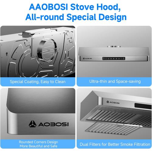 AAOBOSI 30 Inch Under Cabinet Range Hood, 800 CFM Stainless Steel Kitchen Vent Hood with Gesture Sensing, Touch Control, 3-Speed Exhaust Fan, LED Lights, Ducted Range Hood‼️light dirt and good condition‼️