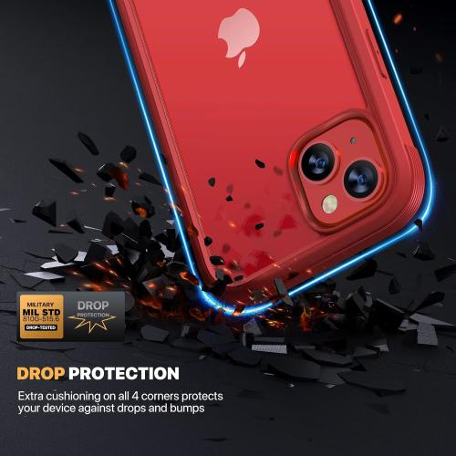 Diaclara Designed for iPhone 13 Case, Full Body Rugged Protection with Built-in Touch Sensitive Screen Protector, Soft TPU Bumper Case for iPhone 13 6.1 (Red and Clear)