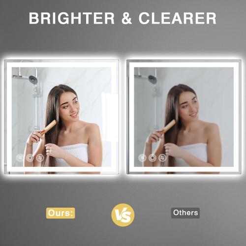 Memobarco LED Bathroom Mirror 24x 24 with Frontlit and Backlit, Anti-Fog Bathroom Vanity Mirror,Stepless 3 Colors Temperature & Dimmable Wall Mounted Mirror,Memory Tempered Glass Mirror for Bathroom