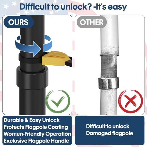 Black 16FT Telescoping Flag Pole Kit – 13 Gauge Black Aluminum for Outside House In-Ground Residential or Commercial Use, 80MPH Withstand, with Anti-Tangle Ring, Steel Clips, Nylon Flag