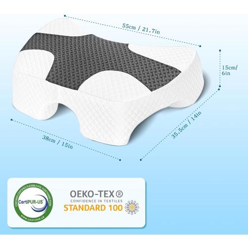 Side Sleeper Pillow with Arm Hole, Shoulder Relief System, Arm Pillow for Neck and Shoulder Pain, Premium Memory Foam, Suitable for Side, Back and Stomach Sleepers - Grey