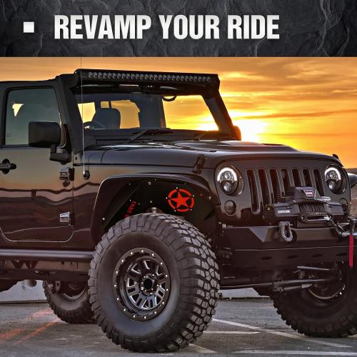 Front Inner Fender Liners Compatible with 07-18 Wrangler JK & JKU Unlimited Sport Sahara Rubicon, Bolt-on Style Wheel Well Cover Steel Mud Guards Fenders Flares (2/4 Doors) (Since 1941)