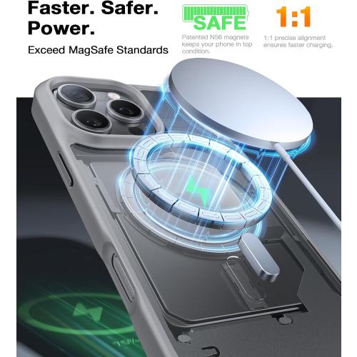 TORRAS for iPhone 16 Pro Case Translucent Matte Back/Natural Titanium Gray Edge | Compatible with MagSafe, Military Grade Drop Protection, Stronger Magnetic, Shockproof Airbag, Color Button, Slim