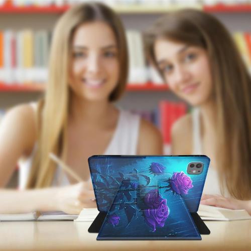 for iPad Pro 13 inch Case 2024 M4 with 360 Degree Rotating Stand Protective Smart Cover with Auto Wake Sleep Case for iPad Pro 13 inch 7th Generation 2024 - Purple Roses Flower in The Rain