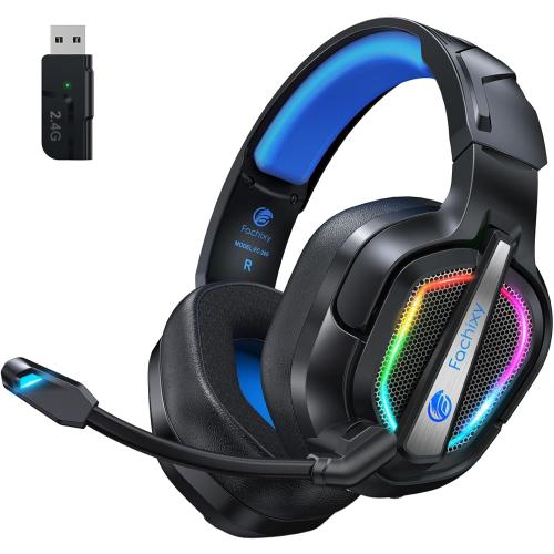Fachixy FC-200 Wireless Gaming Headset with Mic for PS5, PS4 - Bluetooth 5.4 & 2.4GHz Gaming Headphones with Low Latency, 50-Hrs Battery Foldable Gamer Headset for Laptop, Switch and Mobile