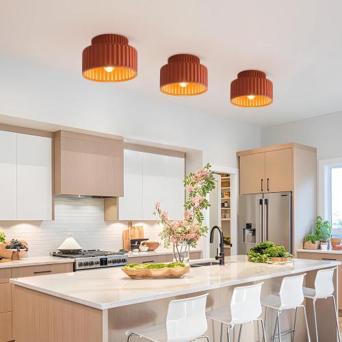 Nordic Round Semi Flush Mount Ceiling Light Vintage Small Hallway Lamp Fixtures Kitchen Ceiling Mount Light Orange Red Resin Close to Ceiling Lamp Modern Bathroom Overhead