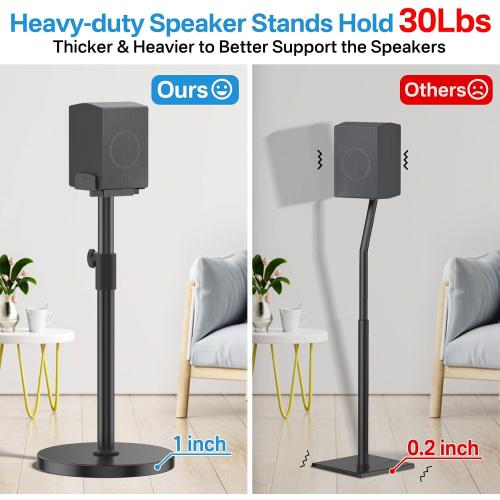 Heavy Duty Speaker Stand Pair for Samsung HW-Q990H/Q990F/Q930F/Q990D/Q930D/Q990C, Height Extend 29–37.5 Speakers Stand, Dual Side Clamp Fits 5–11 Samsung Rear Speaker Stands, Built-in Cable Mgmt