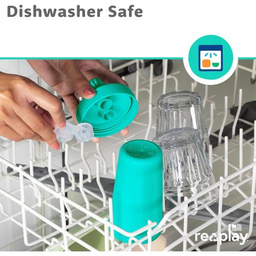 Re-Play Spill-Proof Sippy Cups for Toddlers - Kids Reusable 10 Oz Set of 4, Dishwasher & Microwave Safe, Made in USA, True Blue