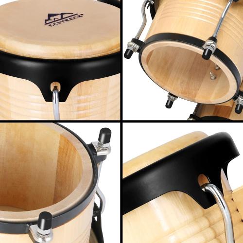 EASTROCK Bongo Drums 7” and 9” Set for Adults Beginners Professionals Tunable Wood and Metal Drum Percussion Instruments with Tuning Wrench(7” 9” Bongos)