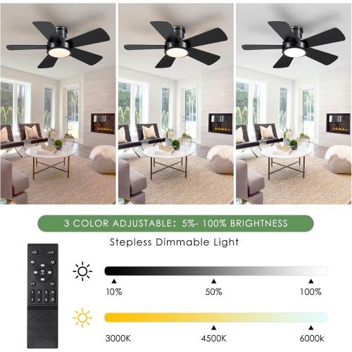 Dannilong 40 inch Modern Ceiling Fans with Lights Remote/APP Control, Low Profile Reversible Ceiling Fans Flush Mount 6 Speeds Ceiling fan Light for Patio Kitchen Bedroom, Black