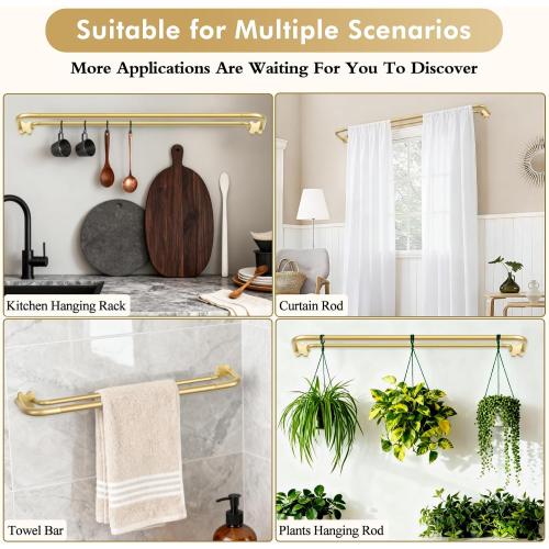Gold Double Curtain Rods 32 to 58 Inch (2.6-4.8ft), USFOOK Blackout Wrap Around Curtain Rods for Windows 20 to 54 Inches, 6/8 Inch Room Darkening Curtain Rod, Decorative Rods for Home