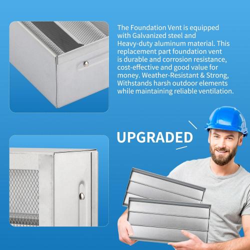 8 x 16 Manual Foundation Vent with Adjustable Louvers for Ventilating Crawl Space Replacement Air Vent for Block & Brick Construction, Aluminum, 73 sq. in. Net Free Vent Area 4 piece