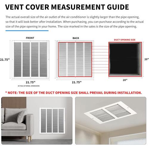 20x20 Return Air Grille(Duct Opening Size),Air Return Vent Cover,Flat Vent Cover,Rejillas De Aire Acondicionado para Casa,Return Air Grilles,Outer Dimensions:21.75Wx21.75H(20Wx20H, Duct Opening)