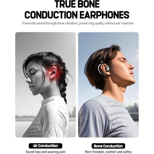 T60 Wireless Bone Conduction Headphones, OWS Open Ear Earbuds with Earhooks, Bluetooth 5.4, Lightweight & Sturdy, 25Hrs Playtime, IPX6 Waterproof, for Cycling Yoga Gym Workouts