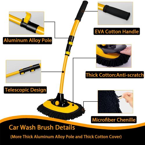 15° Curved Car Cleaning Brush with Telescopic Handle 43 Aluminum Alloy Long Rod Wash Mop For Washing Caravan Van Truck Boat RV Roof Soft Chenille Head Duster Clean Product Not Hurt Paint Scratch Free